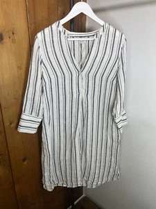 100% Linen  Top by Monsoon Size US 8 BNWT Navy White Stripe - Picture 1 of 11
