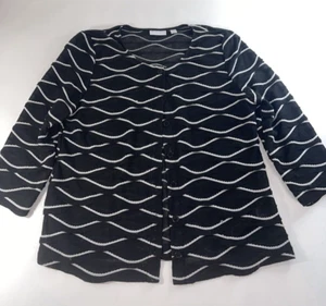 NY & Co Size L Polyester Button Up 3/4 Sleeve Black White Top - Picture 1 of 5