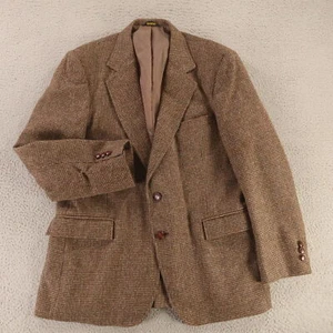 VTG Tweed Jacket M Brown Houndstooth Check 100% Wool Blazer 1/4 Lined 40R - Picture 1 of 14