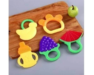 Baby Teether Teething Gum Massager 5pc Set Food Grade Silicone BPA Free w/Cases - Picture 1 of 4