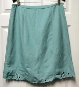 Joneswear Linen Blend Skirt Womens 12 Embroidered Straight Lined Aqua New - Picture 1 of 6