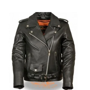 WOMENS PREMIUM COWHIDE LEATHER MOTORCYCLE JACKET w/ GUN POCKETS - SA77 - Picture 1 of 3