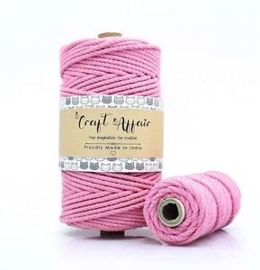 3ply Twisted Organic Cotton Cord 10M 3mm Cotton Thread Pink - Picture 1 of 5