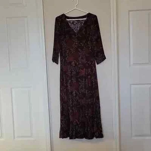 Vintage Eddie Bauer Burgundy Floral Dress - Picture 1 of 7