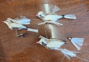 3 Pc Vintage Handblown Mercury Glass Bird Brush-Tail Ornaments White/Silver - Picture 1 of 5