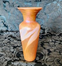 Lundberg Gold, White Pulled Feather Timeless Beauty Art Glass Vase