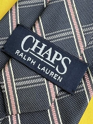 Authentic CHAPS RALPH LAUREN Classic Check Design On Gray 100% Silk Necktie Tie - Image 1 of 4