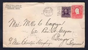 USA Detroit 1904 Stamped Envelope Cover to Belgium - Picture 1 of 2