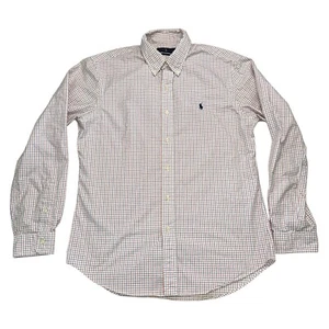 RALPH LAUREN Mens Shirt SLIM FIT Blue Pony CHECKERED Long Sleeve Shirt Sz L-READ - Picture 1 of 9