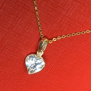 Herz Anhänger + Goldkette Echt Gold 333 Gelbgold Goldschmiede Stein weiß gefasst - Bild 1 von 4