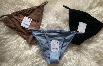 Новый с Ярлыками Free People глубоко едва там бикини размер XS/S набор из 3 черный синий - Изображение 1 из 4