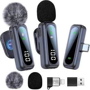 Wireless Lavalier Microphone Audio Video Recording Mini Mic For Android/iPhone - Picture 1 of 10