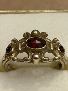 Vintage Ring  Silber 925 vergold. & Granaten  Trachtenring nach altem Vorbild - Picture 1 of 5