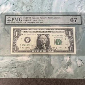 2003 $1 Atlanta District STAR PMG 67 Fr 1929-F* EPQ Superb Gem UNC SN F05046830* - Picture 1 of 12