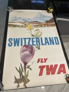 Vintage Original 1950’s Travel Poster TWA Switzerland 40”x25” David Klein  - Picture 1 of 11
