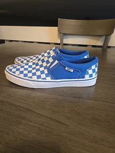 Scarpe slip on Vans skateboard blu a scacchi basse in tela uomo 9,5 - Foto 1 di 5