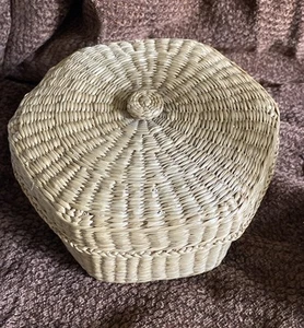 Vintage Sweetgrass Hexagon Korb 6”x 3,5” Boho - Bild 1 von 7