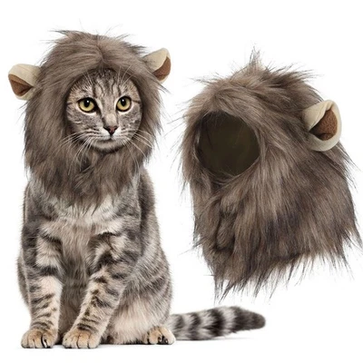 Peluca de melena de león gato pelo piel tocado mascota disfraz fiesta vacaciones disfraces Foto 1 de 4