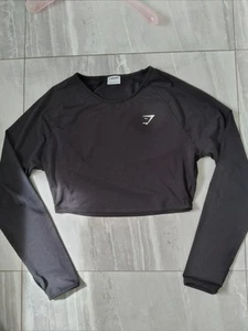 Gymshark womens crop top long sleeve colour black size large - Picture 1 of 9