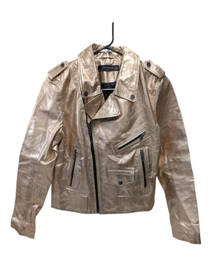 Zara Sz S Rose Gold Metallic Leather Motorcycle Biker Jacket Full Zip NO BELT - Image 1 of 4