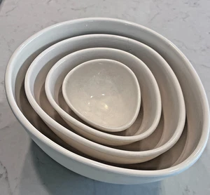 Vintage Nigella Lawson eiförmige verschachtelte Rührschüsseln Set weiß Keramik LESEN - Bild 1 von 12