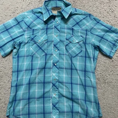 Wrangler Pearl Snap Men’s Size Large Blue Plaid Shirt - Image 1 of 4