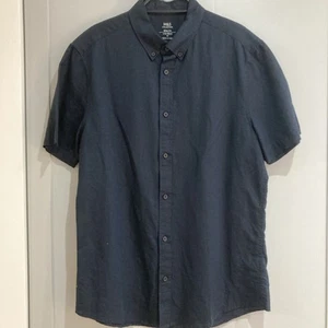M&S Collection Shirt Linen Blend S/Sleeve Dark Navy size L 38-40”chest (M12/8) - Picture 1 of 4