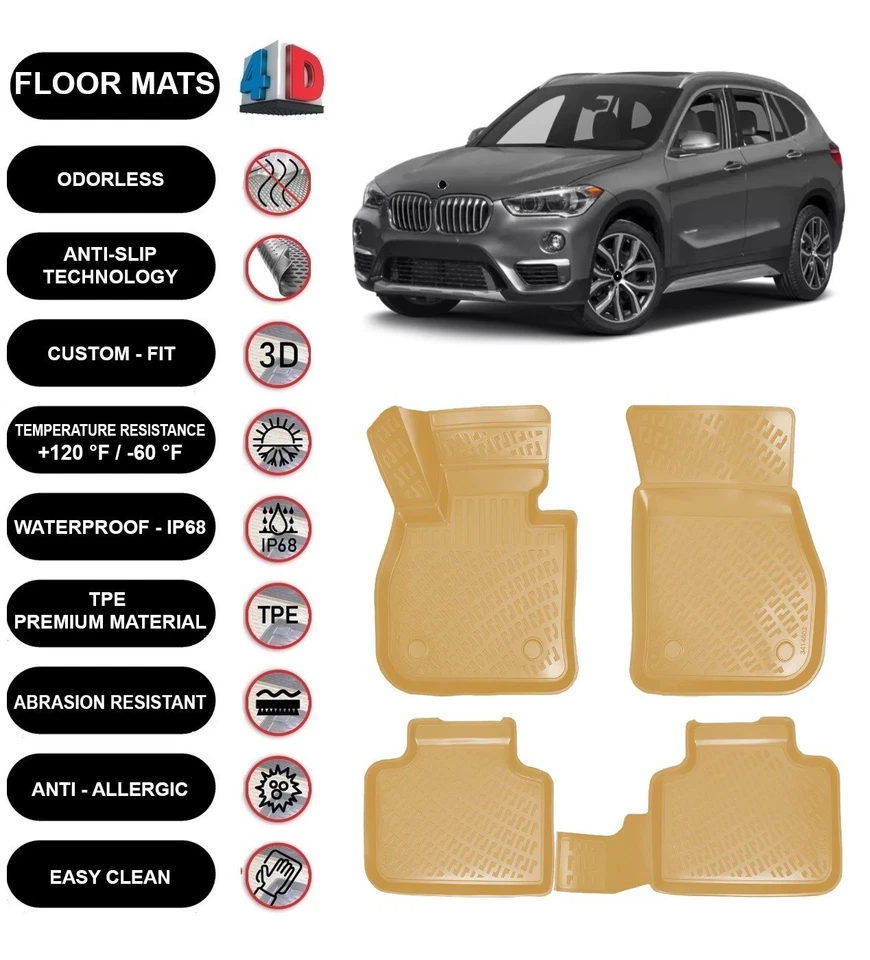 Alfombrillas forro para BMW X1 F48 (2016-2022) impermeables 4D beige 4 piezas Foto 1 de 4