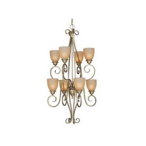 Antique Brass 8 Light Chandelier With Cognac Crackle Glass - Picture 1 of 1