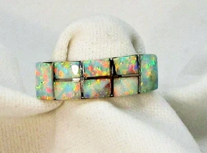 Indianer Zuni Ring Größe 9 Lab Created Opal Intarsien signiert VKN, Silber #702 - Bild 1 von 9