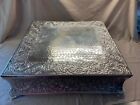 18” Square Embossed Cake Stand Silver Plate Pedestal, Metal,Wedding,25th Anniver
