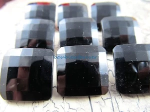 Vintage Menge 9 SCHWARZ facettierte Glas Quadrat Knöpfe 3/4" - Bild 1 von 6