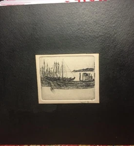 Vintage Engraving/Etching; Asian,signed; Seascape with Fishing Boats; one of 2 - Picture 1 of 6