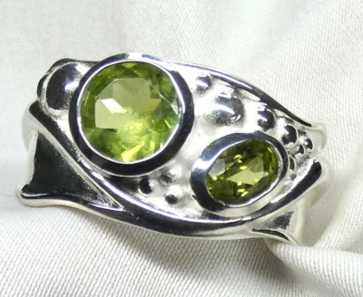 Peridot Olivin Ring 925 Silber Gr 18,4 (58) teilmattiert mod Design 10 g UNIKAT* - Bild 1 von 4