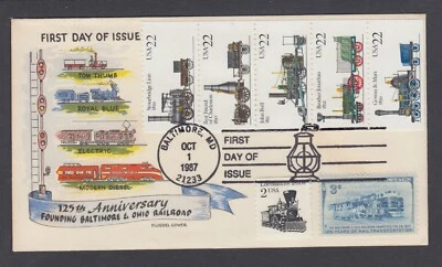 US Sc 2366a combo FDC, 1987 22c B&O Railroad pane, Fluegel cachet, unaddressed - Image 1 of 2