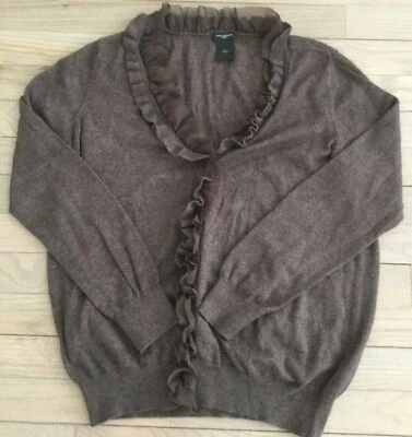 Cárdigan Suéter Ann Taylor Marrón Ilusión Volantes Delantero Manga Larga Talla L Nuevo Foto 1 de 2