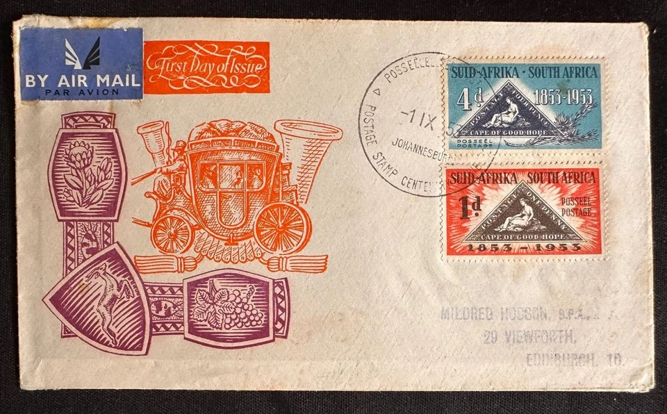 CM) 1953. SOUTH AFRICA. IMAGE OF THE TRIANGLE OF GOOD HOPE. FDC. CARRIAGE. XF - Image 1 of 1