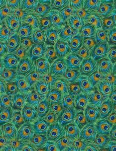 Timeless Treasures Jade Packed Peacock Feathers 100% Cotton Fabric by The Yard