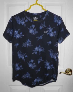 Hollister California, blue/floral, curved hem, embroidered logo, T-shirt. SizeXS - Picture 1 of 7