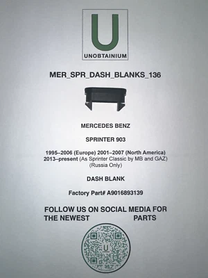 PARA MERCEDES BENZ SPRINTER 903 TABLERO PIEZA EN BLANCO # A9016893139 Foto 1 de 2