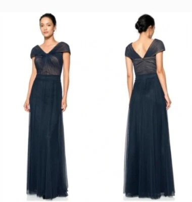 Tadashi Shoji Tulle Twist Formal Maxi Gown Mother of Pride Navy Blue Size 6P - Image 1 of 4