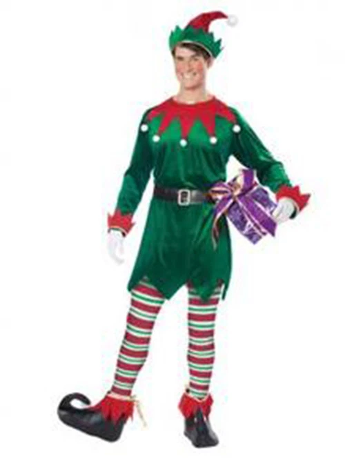 Unisex Santas Helper Elf Worker Holiday Outfit Merry Christmas Costume Adult Men