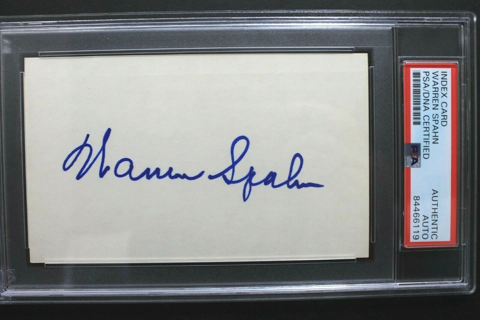Warren Spahn (d.2003) HOF Braves Signed 3x5 Card PSA Authentic Bold Autograph  - Image 1 of 4