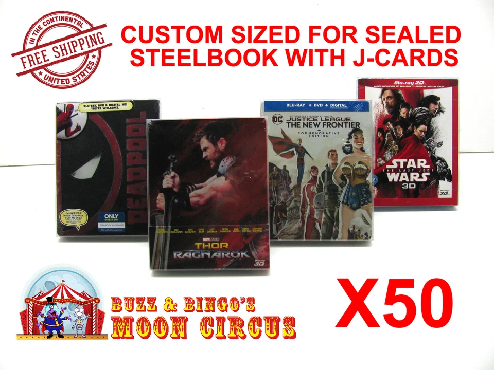 50x BLU-RAY STEELBOOK WITH J-CARDS (SIZE BR5) - CLEAR PLASTIC BOX PROTECTORS  - Imagem 1 de 4