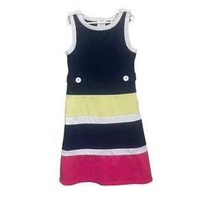 Gymboree Girls Dress Size 10 Blue White Pink Color Block Sleeveless Preppy - Picture 1 of 7
