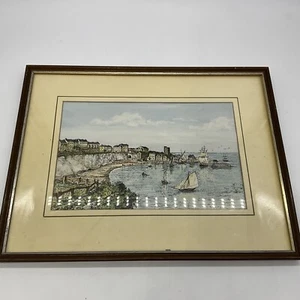 Vintage C. Bradley Tusche und Aquarell Gemälde Maritim, Hafen, Segelschiffe - Bild 1 von 9