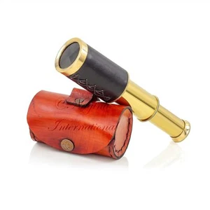 Vidrio espía de latón macizo de 6" con bolso cilíndrico de cuero marrón | Funcional para niños - Imagen 1 de 1
