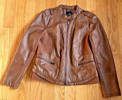 a.n.a. Chaqueta de cuero sintético para mujer A New Approach Moto marrón talla L - Usada Foto 1 de 4