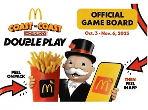 MONOPOLY GAME BOARD McDonald's Canada 2023 Coast to Coast - Picture 1 of 4