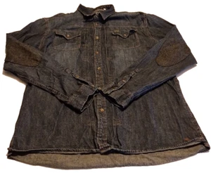 Firetrap Mens D Dark Blue Denim Shirt 2xl Pearl Snaps Rare 90s Firetrap - Picture 1 of 10
